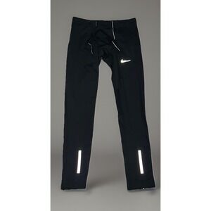 Nike Dri-Fit Men's L Running Tights Black Reflective Zipped Pocket/Ankles-EUC